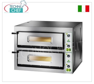 FIMAR - Electric pizza oven for 4+4 large pizzas, 2 independent chambers, without PYROMETER, mod. FYL4+4 ELECTRIC PIZZA OVEN for 4+4 Large Pizzas, 2 Independent CHAMBERS measuring 720x720x140h mm, refractory hob, 4 ADJUSTABLE THERMOSTATS for SOLE and TOP, temperature from +50° to +500 °C, V.230/1, Kw.6, Weight 146 Kg, external dimensions mm.1010x850x420h
