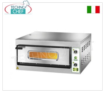 FIMAR - Electric pizza oven, for 4 large pizzas, 1 chamber measuring 72x72 cm, mechanical controls, without PYROMETER, mod. FYL4 ELECTRIC PIZZA OVEN with 1 CHAMBER measuring 720x720x140h mm, with GLASS DOOR, refractory hob, 2 ADJUSTABLE THERMOSTATS for BASE and TOP, temperature from +50° to +500 °C, Kw.6, Weight 86 Kg, dim .external mm.1010x850x420h