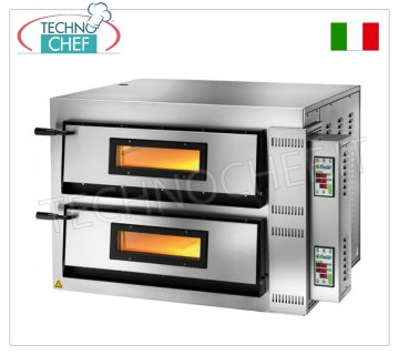 FIMAR - Electric pizza oven for 4+4 large pizzas, 2 independent chambers measuring 72x72 cm large, DIGITAL controls, mod. FMD4+4 ELECTRIC PIZZA OVEN for 4+4 large pizzas, 2 independent cooking chambers of mm.720x720x140h ENTIRELY in REFRACTORY, 4 ADJUSTABLE THERMOSTATS for BASE and TOP, temp. from +50° to +500 °C, V.230/1, Kw .6, Weight 146 Kg, external dimensions mm.1010x850x420h