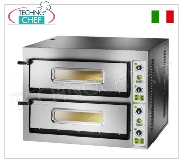 FIMAR - Electric pizza oven for 4+4 pizzas, 2 independent chambers 66x66 cm, without PYROMETER, mechanical controls, mod. FES4+4 ELECTRIC PIZZA OVEN for 4+4 Pizzas, 2 Independent CHAMBERS measuring 660x660x140h mm, refractory hob, 4 ADJUSTABLE THERMOSTATS for SOLE and TOP, temperature from +50° to +500 °C, 8.4 kW, Weight 123 Kg, external dimensions mm.900x785x750h