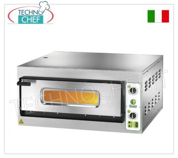 FIMAR - Electric pizza oven, for 6 large pizzas, 1 chamber measuring 72x108 cm, mechanical controls, without PYROMETER, mod. FYL6 ELECTRIC PIZZA OVEN with 1 CHAMBER measuring 720x1080x140h mm, with GLASS DOOR, refractory hob, 2 ADJUSTABLE THERMOSTATS for BASE and TOP, temperature from +50° to +500 °C, Weight 116 Kg, V.230/1 , kw 9, external dimensions mm.1010x1210x420h