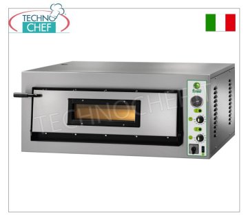 FIMAR - Electric pizza oven, for 6 large pizzas, 1 TRANSVERSAL chamber, mechanical controls, mod. FMLW6 ELECTRIC PIZZA OVEN with 1 CHAMBER measuring 1080x720x140h mm, with GLASS DOOR, refractory hob, 2 ADJUSTABLE THERMOSTATS for BASE and TOP, temperature from +50° to +500 °C, Weight 130 Kg, V.230/1 , 9 kw, external dimensions mm.1370x850x420h