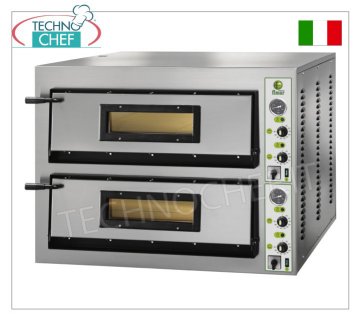 FIMAR - Electric pizza oven for 6+6 large pizzas, 2 independent chambers measuring 72x108 cm, mechanical controls, mod. FML6+6 ELECTRIC PIZZA OVEN for 6+6 Large Pizzas, 2 independent CHAMBERS measuring 720x1080x140h mm, refractory hob, 4 ADJUSTABLE THERMOSTATS for SOLE and TOP, temperature from +50° to +500 °C, V.230/1, Kw.18, Weight 200 Kg, external dimensions mm.1010x1210x750h
