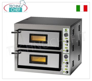 FIMAR - Electric pizza oven for 6+6 pizzas, 2 independent transversal chambers measuring 91.5x61 cm, mod. FMEW6+6 ELECTRIC PIZZA OVEN with 2 CHAMBERS measuring 915x610x140h mm, with GLASS DOOR, refractory hob, 4 ADJUSTABLE THERMOSTATS for BASE and TOP, temperature from +50° to +500 °C, 12.8 kW, weight 187 Kg , external dimensions mm.1150x735x750h