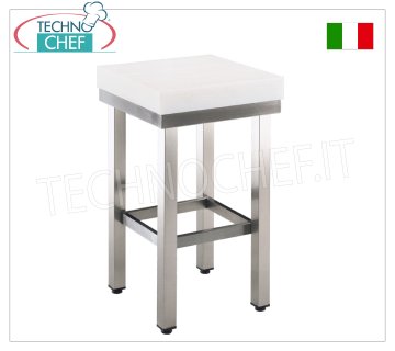 Butcher blocks in Polyethylene measuring 50x50 cm, thickness 10 cm, on stainless steel pedestal Ceppo Carne in 10cm thick polyethylene, on stainless steel pedestal, dimensions 500x500x900h mm