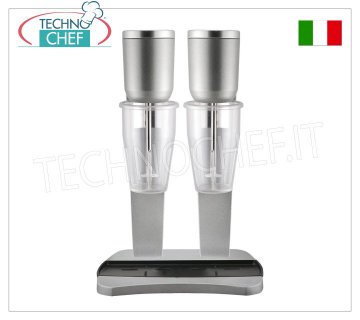 TECHNOCHEF - Professional Double Whisk with Polycarbonate Glasses, Mod.M98T/2 PROFESSIONAL DOUBLE MIXER for the preparation of milkshakes, milk shakes and cocktails, structure in LIGHT ALLOY and STEEL, container in TRANSPARENT POLYCARBONATE of 0.9+0.9 litres, V.230/1, Kw 0.3+0.3 , Weight 6.7 Kg, dim.mm.210x310x485h