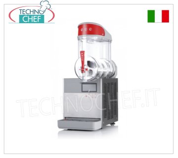 Slush maker, sorbet maker and cold creams with 1 10 liter tank, Mod. MT1PLUS Tabletop sorbet/slush maker with 1 10-litre tank in unbreakable non-toxic polycarbonate, stainless steel body, air-cooled condenser, V.230/1, Kw.0.46, weight 26 kg, dim.mm 280x470x690h