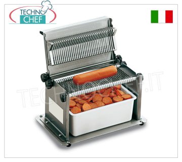 TECHNOCHEF - Manual stainless steel sausage cutter with 34 blades, cutting thickness 6 mm, Mod.TW6 Manual sausage cutter in stainless steel with 34 blades, cutting thickness 6 mm, weight 2 Kg, dim.mm.280x170x170/270h
