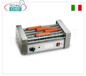 TECHNOCHEF - Sausage cooker with 5 rollers of 35 cm, Mod GW5 Würstel COOKER - Sausages with 5 stainless steel rollers, roller width 350 mm, diameter 25 mm, V.230/1, Kw.0.85, Weight 7.5 Kg, dim.mm.450x230x170h