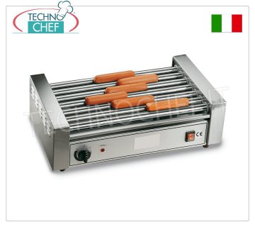 TECHNOCHEF - Sausage cooker with 7 rollers of 46 cm, Mod GW7 Sausage cooker with 7 stainless steel rollers, roller width 460 mm, diameter 25 mm, V.230/1, Kw.1.4, weight 11 Kg, dim.mm.560x300x170h