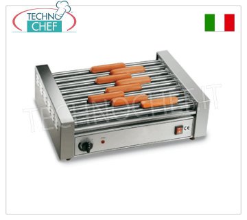 TECHNOCHEF - Sausage cooker with 9 rollers of 46 cm, Mod GW9 Sausage cooker with 9 stainless steel rollers, roller width 460 mm, diameter 25 mm, V.230/1, Kw.1,65, Weight 13 Kg, dim.mm.560x375x180h
