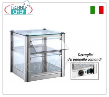 Warm countertop display cases HOT countertop DISPLAY CABINET, with 2 TIERS, STAINLESS STEEL STRUCTURE, glass on 4 sides, plexiglass FALLING DOORS on operator side, complete with HUMIDIFIER, temperature from +30° to +90°C, suitable for GN 2/3, V containers .230/1, Kw.0.5, dim.mm.370X370X390h