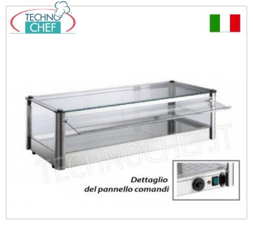 Warm countertop display cases HOT countertop DISPLAY CABINET, with 1 LEVEL, STAINLESS STEEL STRUCTURE, glass on 4 sides, plexiglass FALLING DOORS on operator side, complete with HUMIDIFIER, temperature from +30° to +90°C, suitable for GN 1/1+1 containers /2, V.230/1, Kw.1.00, dim.mm.870X370X240h