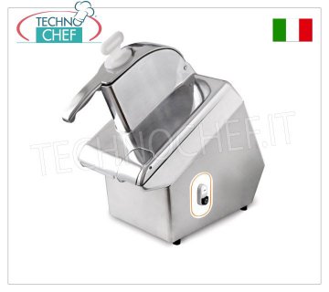 Professional electric table-top vegetable cutter, production 200 kg/h, 0.55 kW, TITANIUM line Electric table-top vegetable cutter, TITANIUM line, with steel structure and folding and removable aluminum cover, production 200 Kg/h, V.230/1, Kw.0.55, Weight 22 Kg, dim.mm.261x604x522h