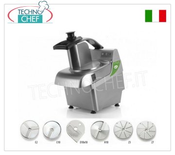 FAMA - Professional Electric Vegetable Cutter with 6 Disc Kit, ÈLITE Line, Mod.FTV300 Electric table-top vegetable cutter with disc kit E2-E10-D10X10-H10-Z3-Z7, ÈLITE line, made with AISI 304 stainless steel body, digital keyboard, without discs, V.230/1, Kw.0.58, Weight 22 Kg, dim.mm.280x490x530h