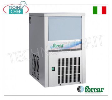 FORCAR - ICE MAKER in FULL CUBES, yield 20 kg/24 hours, 6 kg storage, Professional Full cube ice maker-maker, 6 kg storage, stainless steel exterior, air cooling, V 230/1, 0.32 kW, yield 20 kg/24 hours, dimensions 355x404x590 h mm, weight 28 kg.
