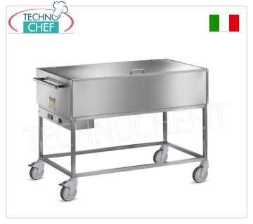 TECHNOCHEF - Hot bain-marie trolley, 4 GN 1/1 containers, Mod.014.A Food warming trolley, stainless steel structure on tubular, stainless steel tank with grill, heated bain-marie with electric resistance, drain tap, 50 seats, for 4 GN 1/1 containers (not included), V.230/1, W 2000, tank height cm . 24, dim.mm.1500x640x900h