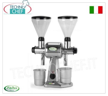 FAMA - Professional Double Coffee Grinder, hourly output 10+10 Kg, mod.FCD Professional double coffee grinder, hourly production 10+10 kg, rpm 1400, V.400/3, kW.0.75, weight 19 kg, dim.mm.220x500x720h