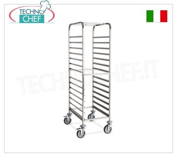 Pizza-Pastry Tray Holder TROLLEY for 14 60x40 cm TRAYS, STAINLESS STEEL TRAY TROLLEY with ''L'' shaped guides for 14 600x400mm TRAYS, dim.520x720x1630hmm