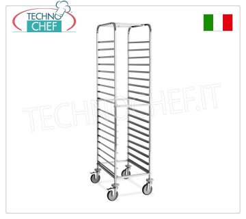 TROLLEY Pizza-Pastry tray holder for 18 TRAYS of 60x40 cm, STAINLESS STEEL TRAY TROLLEY with ''L'' shaped guides for 18 600x400mm TRAYS, dim.mm.520x720x1760h