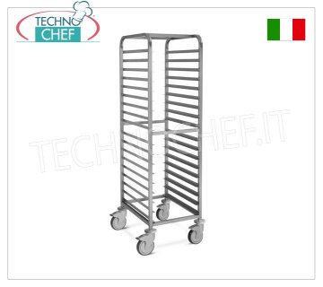 TROLLEY Pizza-Pastry tray holder for 18 TRAYS of 60x40 cm, STAINLESS STEEL TRAY TROLLEY with ''L'' shaped guides and stop for 18 600x400mm TRAYS, dim.530x680x1720hmm