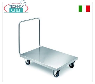 Technochef - STAINLESS STEEL LOW PLATFORM TROLLEY, Capacity 1400 Kg, art. CP1-RF Stainless steel low platform trolley with push handle for HEAVY TRANSPORT, Capacity 1400 Kg. dim. mm 1080x600x900h