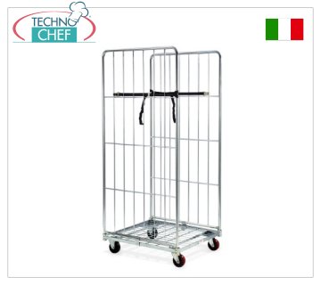 Technochef - ''ROLL CONTAINER'' TROLLEY with LOW PLATFORM and 2 HIGH SIDES Basic 'roll container' trolley, 2 sides, 2 belts, max capacity 600 kg, dimensions mm 720x810x1800h