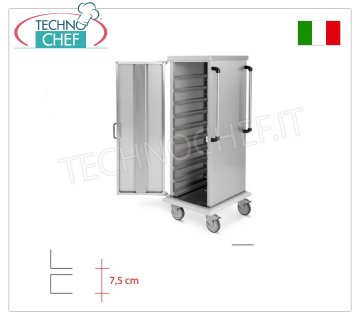 Neutral cabinet trolley for 15 Gastro-Norm 2/1 trays or grills - C-shaped guides - 7.5 cm pitch Neutral cabinet trolley for 15 Gastro-Norm 2/1 trays or baking trays with C-shaped guides - 7.5 cm pitch, dimensions 720x770x1420h mm