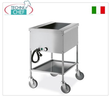 TECHNOCHEF - Hot bain-marie trolley, Mod.MC1395 Thermal bain-marie trolley in 18/10 stainless steel, insulated tank for 1 gastro-norm basin, H 200mm (excluded), removable lower shelf, V 230/1, KW 1.95, dim.mm 490x600x850h