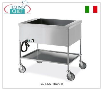 TECHNOCHEF - Hot bain-marie trolley, Mod.MC1396 Thermal bain-marie trolley in 18/10 stainless steel, insulated tank for 2 gastro-norm 1/1 containers, H 200mm (excluded), removable lower shelf, V 230/1, KW 1.95, dim.mm 820x600x850h