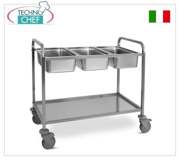 Trolleys for separate waste collection 18/10 stainless steel trolley with upper shelf for 3 gastro-norm 1/1 containers (not included), 1 extractable lower shelf, dim. mm 1120x620x940h