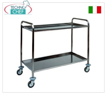 STAINLESS STEEL service trolleys with 2 folded shelves, capacity 80 kg Stainless steel service trolley, FORCAR brand, with 2 folded shelves, max capacity 80 Kg, COMPLETE RANGE