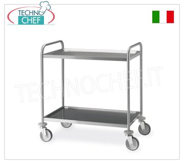 Stainless steel service trolleys Stainless steel trolley with 2 molded shelves, complete range