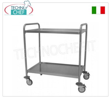 Stainless steel service trolleys AISI 304 stainless steel trolley with 2 pressed shelves measuring 800x500 mm, weight 13.5 Kg, dim.mm.890x590x920h