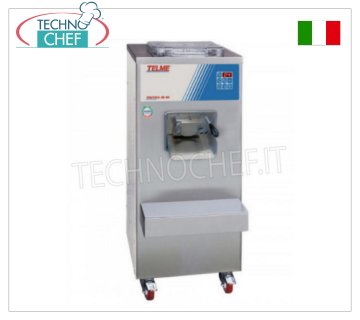 TECHNOCHEF - Professional ice cream batch freezer, 8 lt capacity, Mod.PRATICA42-60 HIGH PRODUCTIVITY VERTICAL CYLINDER ICE CREAM BATCH FREEZER, AUTOMATIC EXTRACTION, CYCLE MIXING CAPACITY from 4 to 8 lt, MAX HOURLY PRODUCTION: 60 lt, WATER cooling, V.400/3+N, Kw 6.7, dim . mm 490x700x1120h
