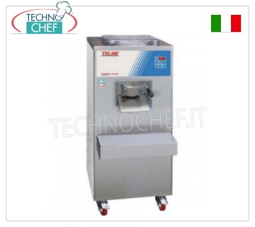 TECHNOCHEF - Professional ice cream batch freezer, 7 lt capacity, Mod.PRATICA35-50 HIGH PRODUCTIVITY VERTICAL CYLINDER ICE CREAM BATCH FREEZER, AUTOMATIC EXTRACTION, CYCLE MIXING CAPACITY from 3 to 7 lt, MAX HOURLY PRODUCTION: 50 lt, AIR cooling, V.400/3+N, Kw 3.5, dim . mm 490x700x1120h