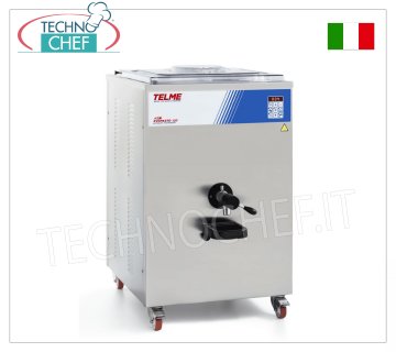 TECHNOCHEF - Professional Automatic Pasteurizer for Ice Cream Mixing, Mod. EVOPASTO120 AUTOMATIC PASTEURIZER for ICE CREAM MIXTURE with capacity from 60 to 120 lt, ADJUSTABLE HEATING CYCLE from 60° to 90°C, COOLING CYCLE from +2° to +6°C, CONDENSER WATER-cooled refrigeration unit, V.400/3+N ,Kw 14.00, dim.mm.720x780x1100h