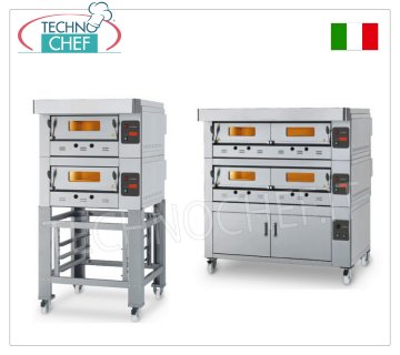 Modular gas pizza oven, ECO GAS line, chamber for 4 pizzas measuring 61x64 cm with refractory top MODULAR gas pizza oven, for 4 pizzas, version with STAINLESS STEEL FRONT, 610x640x150h mm CHAMBER with REFRACTORY TOP, thermal power 12000 Kcal/h, Weight 120 Kg, external dimensions 960x1050x520h mm