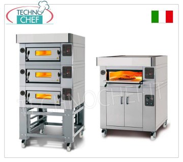 Electric modular pizza oven, CL CLASSIC line, chamber for 6 60x90 cm pizzas entirely in refractory material MODULAR electric pizza oven, for 6 pizzas diam. 300 mm, version with STAINLESS STEEL FRONT, CHAMBER COMPLETELY in REFRACTORY mm 600x900x170h, V.400/3, Kw.7,2, Weight 175 Kg, external dimensions mm 1000x1260x400h