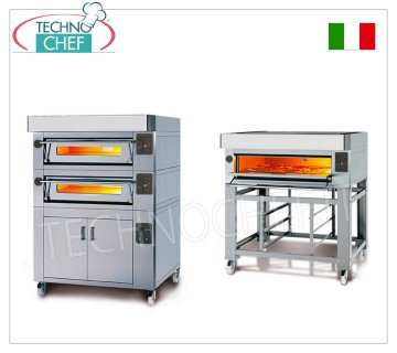 Electric modular pizza oven, EURO CLASSIC line, chamber for 6 pizzas measuring 93x63 cm entirely in refractory material MODULAR electric pizza oven, for 6 pizzas diam. 300 mm, version with STAINLESS STEEL FRONT, CHAMBER COMPLETELY in REFRACTORY mm 930x630x170h, V.400/3, Kw.7.3, Weight 176 Kg, external dimensions mm 1320x960x400h