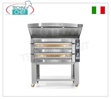 CUPPONE - Electric oven for 6 pizzas, Ø 35 cm - 108x72x14h cm chamber, mod. MICHELANGELO Electric oven for 6 PIZZAS, stainless steel chamber, 108x72x14h cm, cordierite brick hob, Michelangelo line, available in 2 versions with digital controls or touch screen, V. 380/3+N, 8.6 kW, weight 208 kg, dim. mm. 1550x1100x440h