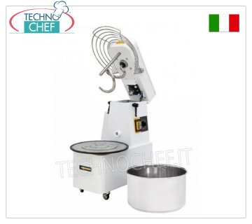 IMPASTATRICE a SPIRALE da 12 Kg, con testa sollevabile e vasca estraibile, IMPASTATRICE a SPIRALE 12 Kg, con testa sollevabile e vasca estraibile da lt.16, completa di asta spaccapasta, temporizzatore e ruote, V.400/3, Kw.0,75, Peso Kg.71,5, dim.mm.385x670x725h