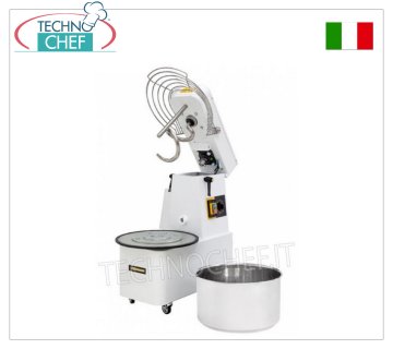 25 kg SPIRAL MIXER, with lifting head and removable bowl, 25 Kg SPIRAL MIXER with lifting head and removable 32 liter bowl, complete with dough splitting rod, timer and wheels, V.400/3, Kw.1.1, Weight 94.6 Kg, dim.mm.424x735x805h