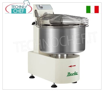 Fimar BERTA - 25 Kg FIXED HOOK spiral mixer, for low hydration doughs, Mixer with 25 Kg FIXED HOOK mixer, for low hydration doughs with 32 liter bowl, bowl speed 23 rpm, V.400/3, Kw.0.75, Weight 62 Kg, dim.mm.470x625x805h