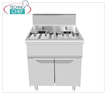 Technochef - GAS FRYER on MOBILE, 2 TANKS of 21+21 litres, Kw.17+17 Gas fryer on cabinet, 2 tanks of 21+21 litres, thermal power 17+17 Kw, dim.mm.800x900x1140h