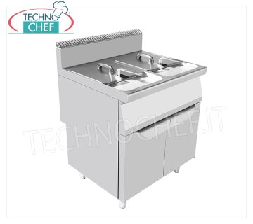 Technochef - GAS FRYER on MOBILE, 2 TANKS of 16+16 litres, Kw.13+13 Gas fryer on cabinet, 2 tanks of 16+16 litres, thermal power 13+13 Kw, dim.mm.800x700x1085h