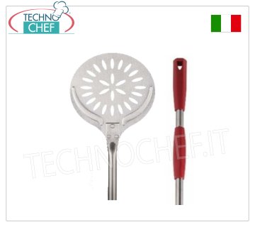 Pala Pizza a Sfornare Tonda Forata Inox, diametro 24 cm, con manico scorrevole