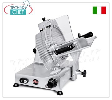 FAC - AFFETTATRICE a GRAVITA', lama Ø 300, Professionale, mod.F300R Affettatrice a gravità/inclinata, lama diametro 300 mm, in lega d'alluminio, completa di affilatoio lama fisso, V.230/1, Kw 0,246, dim.mm.500x460x490h