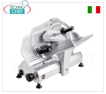 FAC - AFFETTATRICE a GRAVITA'/INCLINATA, lama Ø 300, ESECUZIONE CE DOMESTICO, Mod.F300CL/D Affettatrice a gravita'/inclinata, lama diametro 300 mm, in lega d'alluminio, carrello con CORSA LUNGA, completa di affilatoio lama fisso, ESECUZIONE CE DOMESTICO, V 230/1, Kw 0,245, Peso 27,5 Kg, dim.mm.560x570x500h