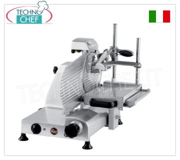 FAC - AFFETTATRICE  VERTICALE per SALUMI, lama Ø 300, ESECUZIONE CE DOMESTICO, Mod.F300TS-VR/D Affettatrice verticale con LAMA diametro mm 300, versione con Braccio Pressa-Salumi Autobloccante con 2 Colonnine, completa di Affilatoio, ESECUZIONE CE DOMESTICO, V 230/1, Kw 0,245, Peso 27 Kg, dim.mm.520x460x515h